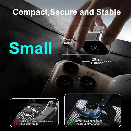 Miniatura 2 de Adaptador CarPlay inalámbrico 2 en 1 para Apple iPhone y Android Auto – CarPlay con cable a dispositivo inalámbrico, en forma de T para auto USB
