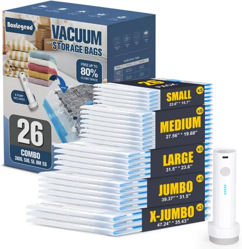 Miniatura 18 de BoxLegend Bolsas de almacenamiento al vacío con bomba de mano grande, 12 combinados (3 jumbo, 3 grandes, 3 medianas, 3 pequeñas) bolsas gruesas