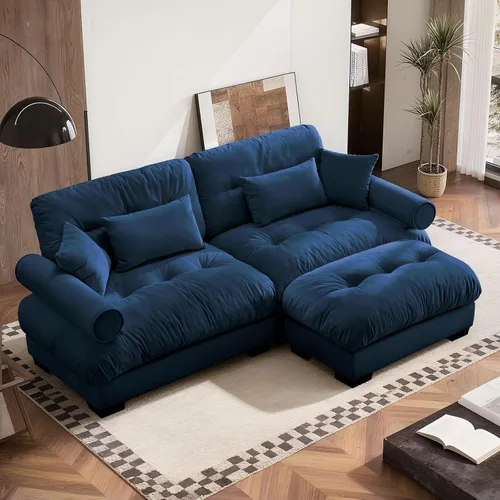 Miniatura 55 de SoarFlash Moderno sofá reclinable de terciopelo para sala de estar, sofá biplaza para apartamento, sofá de almacenamiento con marco de madera Azul