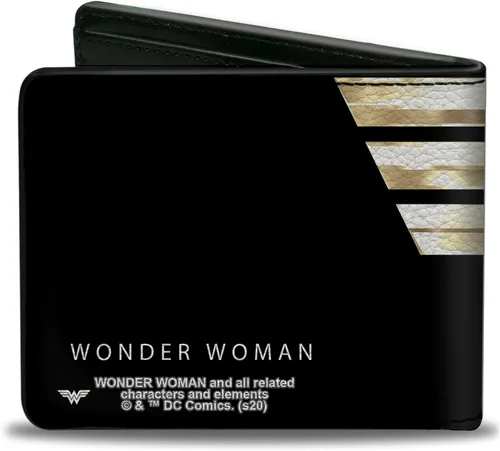 Miniatura 2 de Buckle-Down Billetera de DC Comics para hombre, plegable, Wonder Woman 1984 WW Logo Close Up Black Golds, cuero vegano, 4.0 x 3.5 pulgadas, Mujer