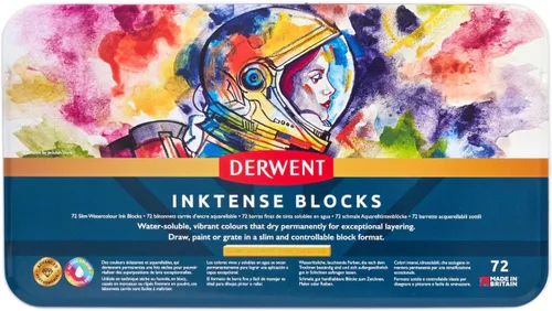 Miniatura 2 de Derwent Inktense - Barras de tinta 72 caja metálica, juego de 72, bloque de 8mm, textura suave, soluble en agua, ideal para acuarela, dibujar