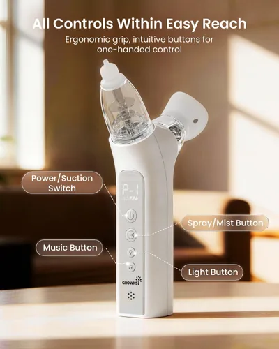 Miniatura 4 de GROWNSY SniffEase Spa - Aspirador nasal 3 en 1 para bebé, aerosol, succión y niebla, potente succión eléctrica de nariz de grado hospitalario