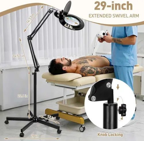 Miniatura 7 de Lámpara de pie para esteticistas, lámpara de pie de aumento 10X con base rodante de 5 ruedas, 2200 lúmenes, atenuación infinita cálida y fría, lupa