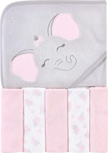 Miniatura 15 de Hudson Baby Toalla unisex con capucha para bebé y cinco toallas pequeñas, diseño de elefante gris con puntos azules, talla única