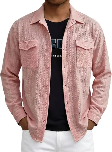 Miniatura 37 de Camisas con botones para hombre, casual, de manga larga, con cuello jacquard, texturizada, ligera, sobrecamisa, sobrecamisa