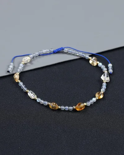 Miniatura 5 de Jewever Tobilleras con cristales de piedra lunacitrino, pulseras tobilleras de cristal de chakras para mujer, traen riqueza, piedras de Reiki