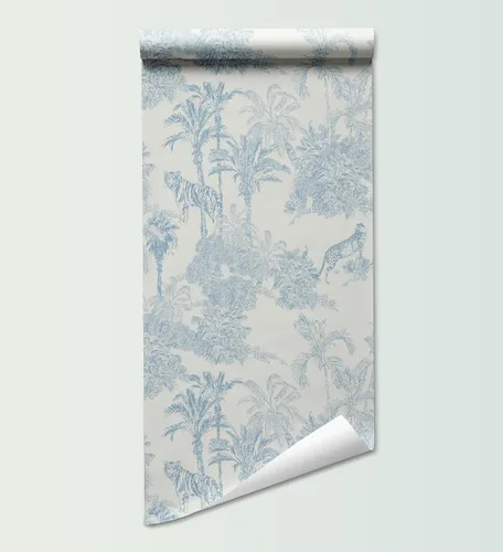 Miniatura 5 de RollsRolla Toile Azul y Blanco Papel Pintado para Despegar y Pegar Pared de Acento Estilo Francés Chinoiserie Campestre Temporario para Apartamentos