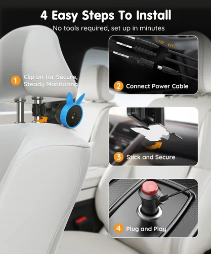 Miniatura 6 de Babyvue BV3PRO Cámara Dual para Coche de Bebé para 2 Niños, Pantalla Dividida HD 1080P de 18.3 cm, Visión Nocturna IR Cristalina sin Distorsión, Azul