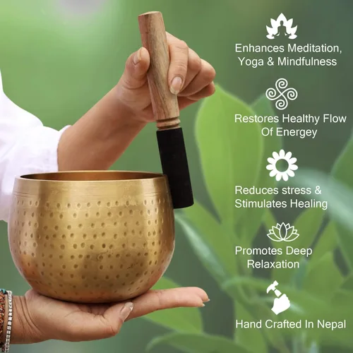 Miniatura 3 de DharmaObjects - Juego de cojín, mazo y cuenco tibetano cantor de meditación con anillo gong (Jumbo)