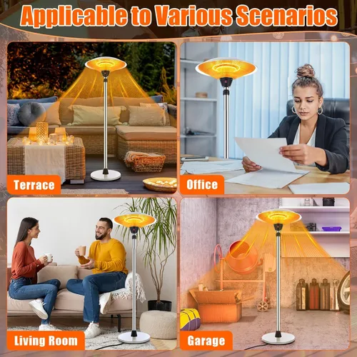 Miniatura 7 de Glooglitter Calentador eléctrico de patio de 1500 W para exteriores de acero inoxidable con altura ajustable y bolsa de polvo, protección contra