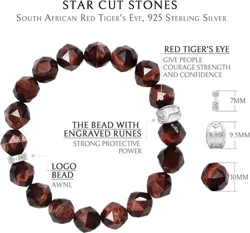 Miniatura 11 de AWNL Pulsera de cuentas para hombre con dije de plata de ley de 0.394 pulgadas (0.394 in) de oro, obsidiana y ojo de tigre natural, regalo