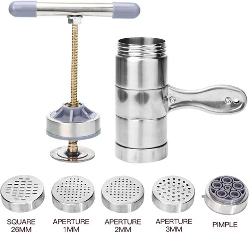 Miniatura 4 de Prensa manual de fideos de acero inoxidable, manivela de mano, máquina de prensa de masa de fettuccine para fideos, máquina de pasta con 5 moldes