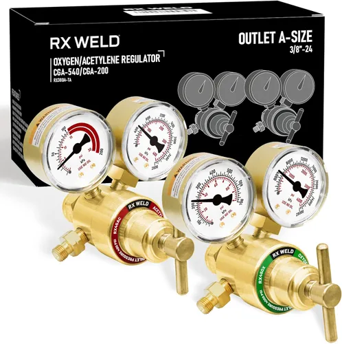 RX WELD Juego de Reguladores de Oxígeno y Acetileno para Trabajos Ligeros, CGA-540 Oxígeno/CGA-200 Acetileno (Para Tanques MC Pequeños), Salida