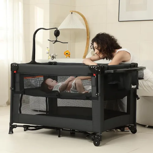 Pack and Play, moisés para bebé, cama de noche, corralito de bebé con cambiador, corralito de viaje plegable para recién nacidos a niños pequeños