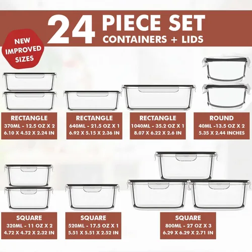Miniatura 3 de Razab 24 recipientes herméticos de vidrio para almacenamiento de alimentos, recipientes de vidrio para preparación de comidas, aptos para congelador
