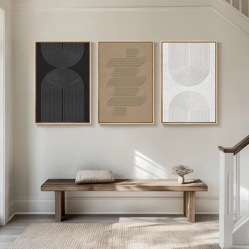 Miniatura 3 de Arte abstracto neutro en blanco y negro para sala de estar, 3 cuadros de impresiones en lienzo, para paredes, imágenes geométricas minimalistas