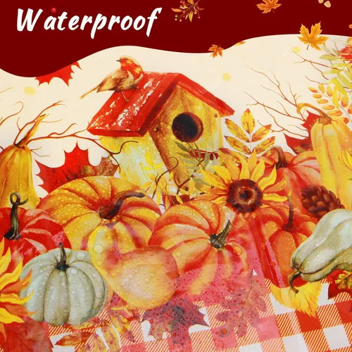 Miniatura 4 de 3 manteles rectangulares desechables de plástico para otoño, con hojas de arce, mantel rectangular impermeable para otoño para decoración de días