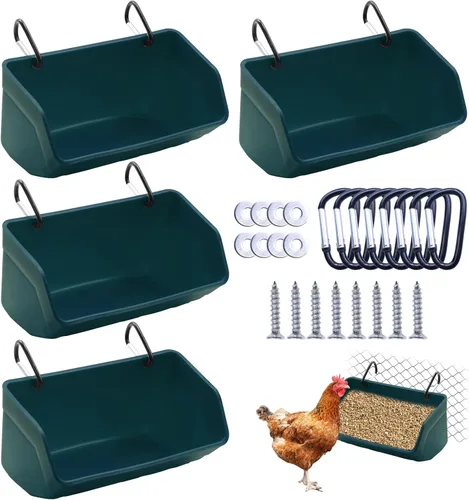 Comedero colgante para cerca, paquete de 4 canales de alimentación con clips para cabra, pato, oveja, caballo, ganso, cerdo, aves de corral, cubo de