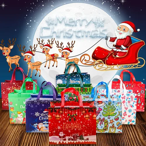 Miniatura 7 de 9 Bolsas de Regalo de Navidad, Bolsas Tote de Navidad con Asas, Bolsas de Compras Reutilizables No Tejidas para Envolver Regalos de Navidad, 9PCS