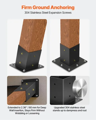 Miniatura 7 de Kit de pérgola VEVOR, soporte inclinado de 4 vías de 4x4 pulgadas para vigas de madera de 3.5x3.5 pulgadas en tamaño real, soporte de pérgola