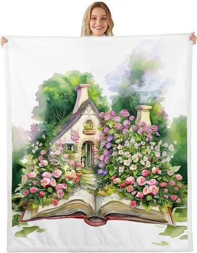Miniatura 23 de Manta de cama de margaritas blancas, manta de franela rústica con flores florecientes de jardín natural para decoración de habitaciones, manta