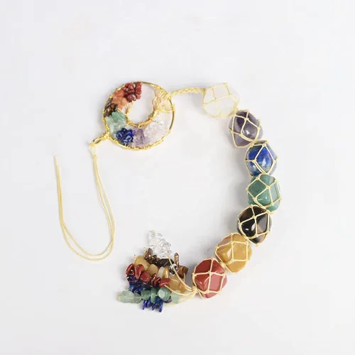 Miniatura 6 de Árbol de la vida hecho a mano con 7 piedras de chakras, cristales curativos, adorno colgante para decoración del hogar A-estilo 1