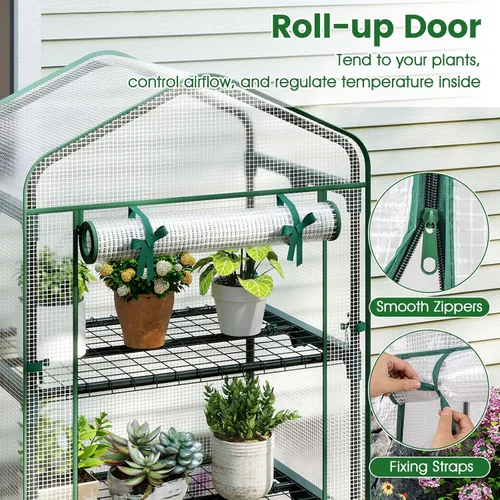 Miniatura 5 de Giantex Mini invernadero para interiores y exteriores, 27 x 19 x 75 pulgadas, casa portátil de cultivo de plantas con estantes de 5 niveles