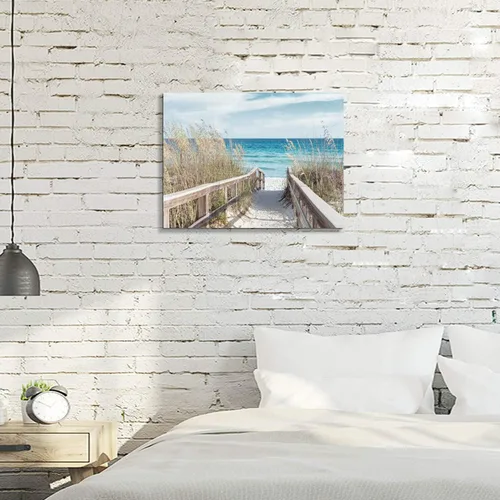 Miniatura 4 de TAR TAR STUDIO Arte de Playa Paisaje Marino Arte de Pared: Pintura Costera Imagen de Sendero con Valla Impresión en Lienzo Envuelto para Sala