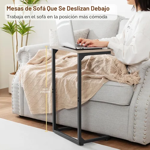 Miniatura 2 de AMHANCIBLE Juego de 2 mesas auxiliares en forma de C, mesas de sofá que se deslizan por debajo, bandejas de TV, mesas auxiliares para sala de estar