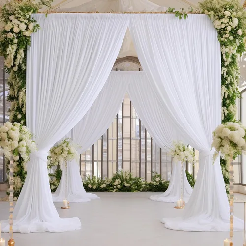 Miniatura 4 de 4 Paneles de Cortina de Fondo Blanca para Fiestas, Boda, Libre de Arrugas, 20 pies x 10 pies, Cortinas de Fondo para Baby Shower, Revelación