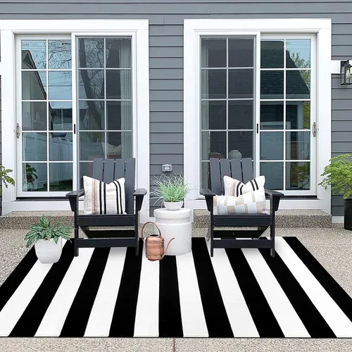 Miniatura 4 de IOHOUZE Alfombra a rayas blancas y negras – Tapete de 4 x 6 pulgadas para puerta delantera al aire libre, alfombra lavable para decoración de porche