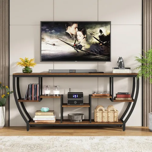 Miniatura 3 de Tribesigns - Mesa de sofá larga de 70.9 pulgadas con estantes, mesa consola rústica con almacenamiento, mesa de entrada industrial, soporte para TV