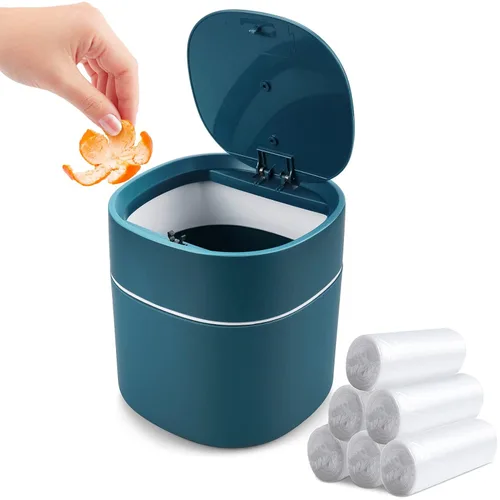 Miniatura 2 de Pequeño cubo de basura de escritorio con tapa, 2 piezas y bolsa de basura 360 piezas