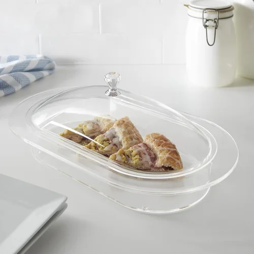 Miniatura 2 de Huang Acrylic Bandeja ovalada transparente para servir alimentos Servware con tapa utilizada para aperitivos, aperitivos y entradas para compartir