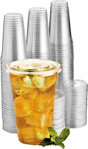 Miniatura 8 de Green Direct Vasos desechables de 12 onzas con tapas, vasos de plástico transparente con tapas, tazas de café helado para té Boba de burbujas, taza
