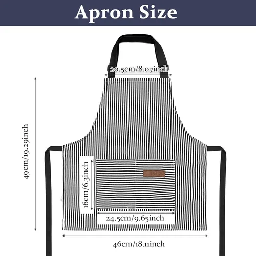 Miniatura 3 de Jiuguva 2 piezas de delantal para niños ajustable de algodón para niños pequeños con rayas de chef con 2 bolsillos para hornear para niños