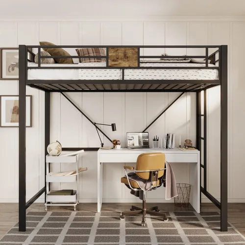 Allewie Marco de cama de metal tamaño individual con escaleras y barandilla, muebles pequeños que ahorran espacio para dormitorio, habitación de