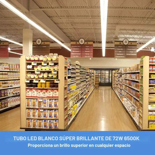 Miniatura 6 de Henwsi Lámpara LED de tienda de 8 pies, paquete de 10 luces de tubo integradas T8, 72 W, 9500 lúmenes, 6500 K, cubierta transparente de alto