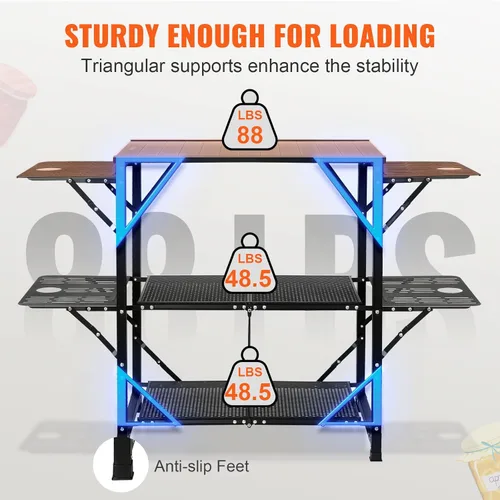 Miniatura 8 de Mesa de cocina de camping VEVOR, estación de cocina plegable de aluminio portátil para exteriores con 4 lados de hierro, 2 estantes y bolsa
