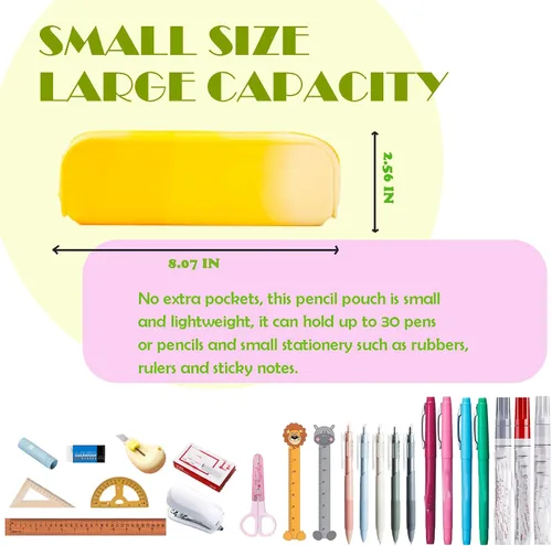 Miniatura 7 de minimaliving Estuche para lápices, colorido de silicona impermeable, bolsa para lápices estética, ligera y portátil, elegante y pequeño suministros
