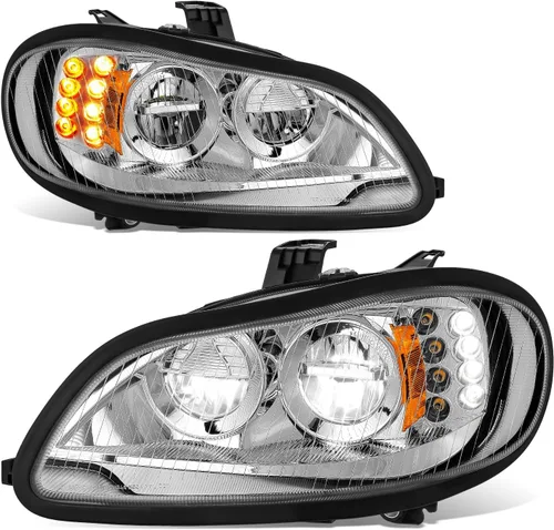 Miniatura 16 de DNA MOTORING - HL-HAY-015-CH Par de faros delanteros LED de halo dual DRL con señal de giro, haz alto/bajo, proyector compatible con Freightliner M2