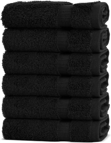 Chakir Turkish Linens - Toallas turcas de alta calidad 100% algodón para baño, 13 x 13 pulgadas (6 toallas pequeñas, color negro)