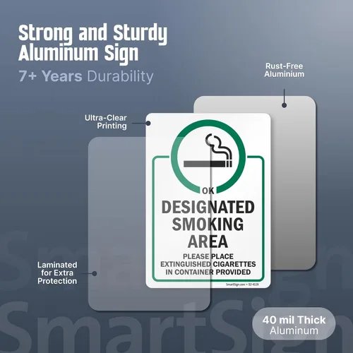 Miniatura 2 de SmartSign 10 x 14 pulgadas "Zona de Fumar Designada - Coloque los Cigarrillos Apagados en el Contenedor Proporcionado" Cartel de Metal, Aluminio
