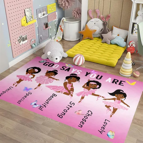 Miniatura 23 de Alfombra de área para dormitorio de niñas negras africanas, alfombra para sala de estar, sala de juegos, azul, lindo anime de dibujos animados