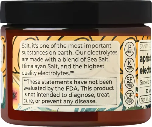Miniatura 8 de Santa Cruz Paleo Polvo de electrolitos, sabor a albaricoque, mezcla de bebida de hidratación sin azúcar con sal rosa del Himalaya, sal marina