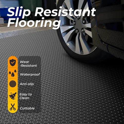 Miniatura 3 de Alfombrilla de piso de garaje de 7.8 x 20 pies, rollo de piso de vinilo de diamante de 2.8 mm de espesor para debajo del auto, tamaño grande de 156