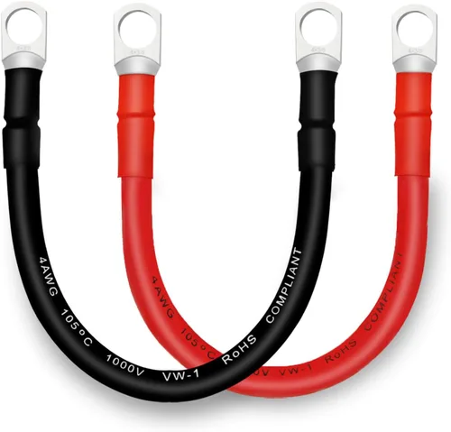 Cables de batería 4 AWG con terminales de cobre de 3/8 pulgadas (2 piezas de 1 pie)
