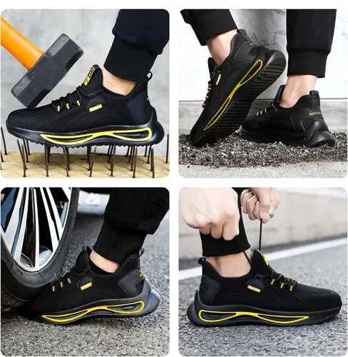 Miniatura 6 de GLANOUDUN Zapatos con punta de acero para hombre, zapatos de trabajo para hombres, zapatos de seguridad ligeros y cómodos, puntera de acero, zapatos