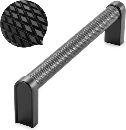 Miniatura 8 de Koofizo - Paquete de 10 tiradores de gabinete estriados para armario, manija negra para muebles (1.1 pulgadas/28 mm), herrajes sólidos K22