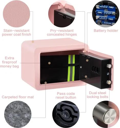 Miniatura 5 de Caja de seguridad de 0.23 pies cúbicos, pequeña con bolsa ignífuga, llaves y código de acceso, caja de seguridad electrónica digital para efectivo